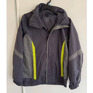 L.L.Bean Kids' Trail Model Rain Jacket gray and yellow colorblock, size 14/16